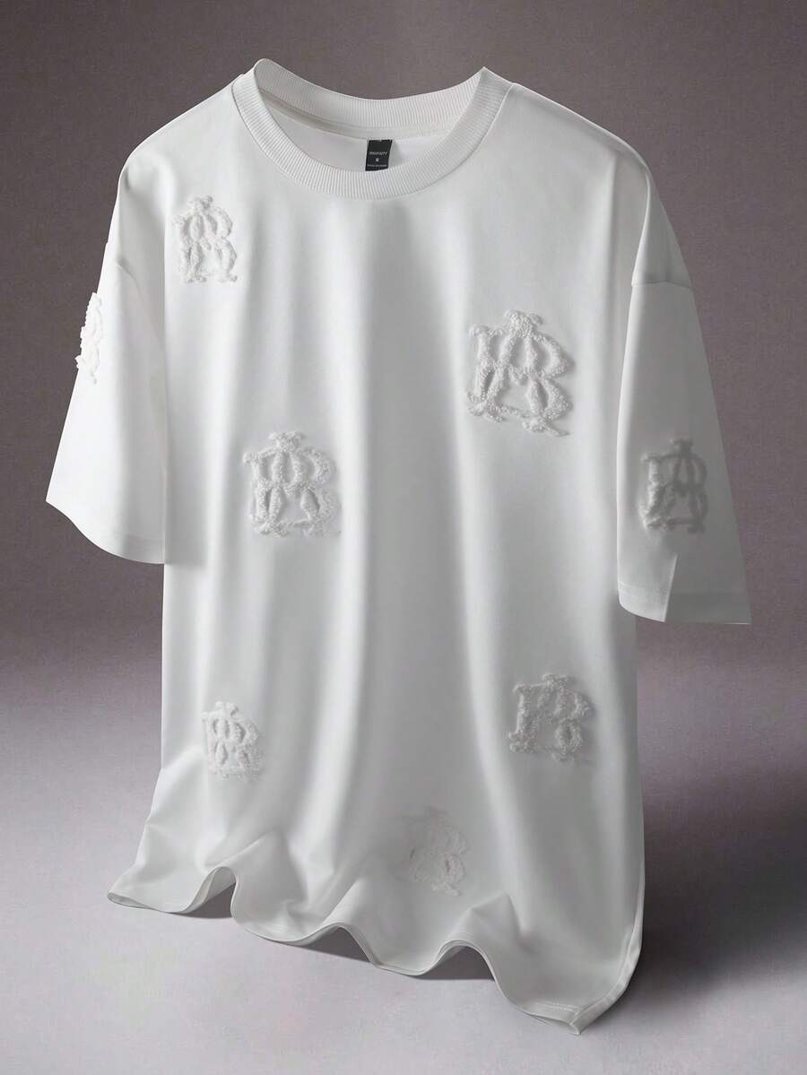 STYNVO Men's Solid Color Round Neck Drop Shoulder Short Sleeve Casual T-Shirt, Versatile For Summer - White - View 1