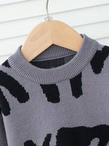 SHEIN Baby Boy Letter Pattern Crew Neck Long Sleeve Sweater And Knit Pants Casual Set, Autumn/Winter Baby Boys Outfit Baby Boy Sweater Set Toddler Sweater And Pants Set Knit Two Piece Toddler 2 Piece Infants Boys Outfit Baby Boys Outfit Late Fall Baby Boy Outfit Autumn And Winter Two Piece Suit Fall Baby Outfit Baby Knitted Set Baby Outfits Unisex For Fall Autumn And Winter Two Piece Suit Baby Boys Outfit Baby Boy Sweater Set Knit Two Piece Toddler Winter Baby Outfits Longsleeve Knitted Outfit Baby Boy Winter Set Baby Boys Outfit Late Fall Outfit - Grey - View 3