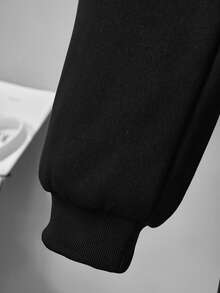 2件套青少年男童休闲渐变圆领套头卫衣套装，字母领设计，渐变时尚，适合秋冬季日常穿着 - 黑色 - 查看 5