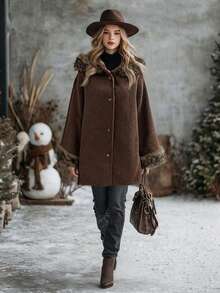 EMERY ROSE Chaqueta con capucha de sherpa de ajuste holgado y casual para mujer - Café integral - Ver 1