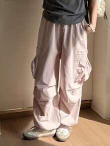 Dazy Kids Tween Girls' Casual Solid Color Drawstring Waist Cargo Pants