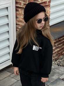 Dazy Kids Young Girl Hooded Letter Knit Fleece Printed Sweatshirt, Fall Clothes, Winter