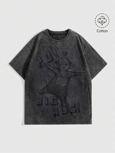 Teletubbies X ROMWE Plus Size Cute Cartoon Graphic Cotton Loose T-Shirt