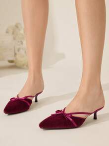 CUCCOO CHICEST Scarpe con tacco a punta eleganti e retrò in velluto viola, con fiocco, cinturino incrociato e tacco a rocchetto, adatte per occasioni formali, feste, pomeriggi del tè, appuntamenti, Ognissanti - Fucsia - Visualizzare 5