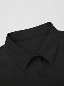 INAWLY Plus Size Solid Color Button Front Long Sleeve Casual Shirt - Black - View 3