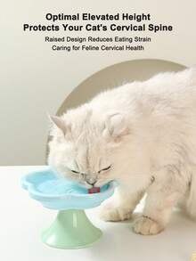 PETSIN 1个花卉图案陶瓷宠物高脚碗 - 符合人体工学的猫狗增高食盆，可支撑颈部，防呕吐慢食碗