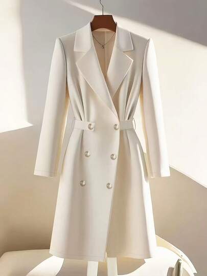 Franclia Women's Fashionable Elegant Waist Tie Bow Midi Dress White Blazer Dress Suit Dress White Classy Dress White Suits For Woman White Women's Suit