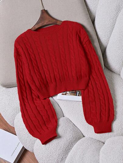 Franclia Suéter de cuello redondo de manga larga con patrón de cable, informal, para otoño/invierno