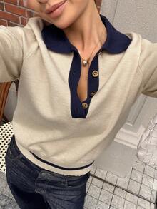 DAZY Women's Pullover Contrast Color Sweater