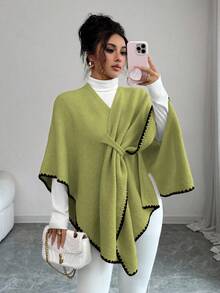 Elenzga Áo len cardigan dáng rộng cổ xẻ thời trang thu đông mới cho nữ, nhẹ, sang trọng, thường ngày - màu xanh lá - Xem 1
