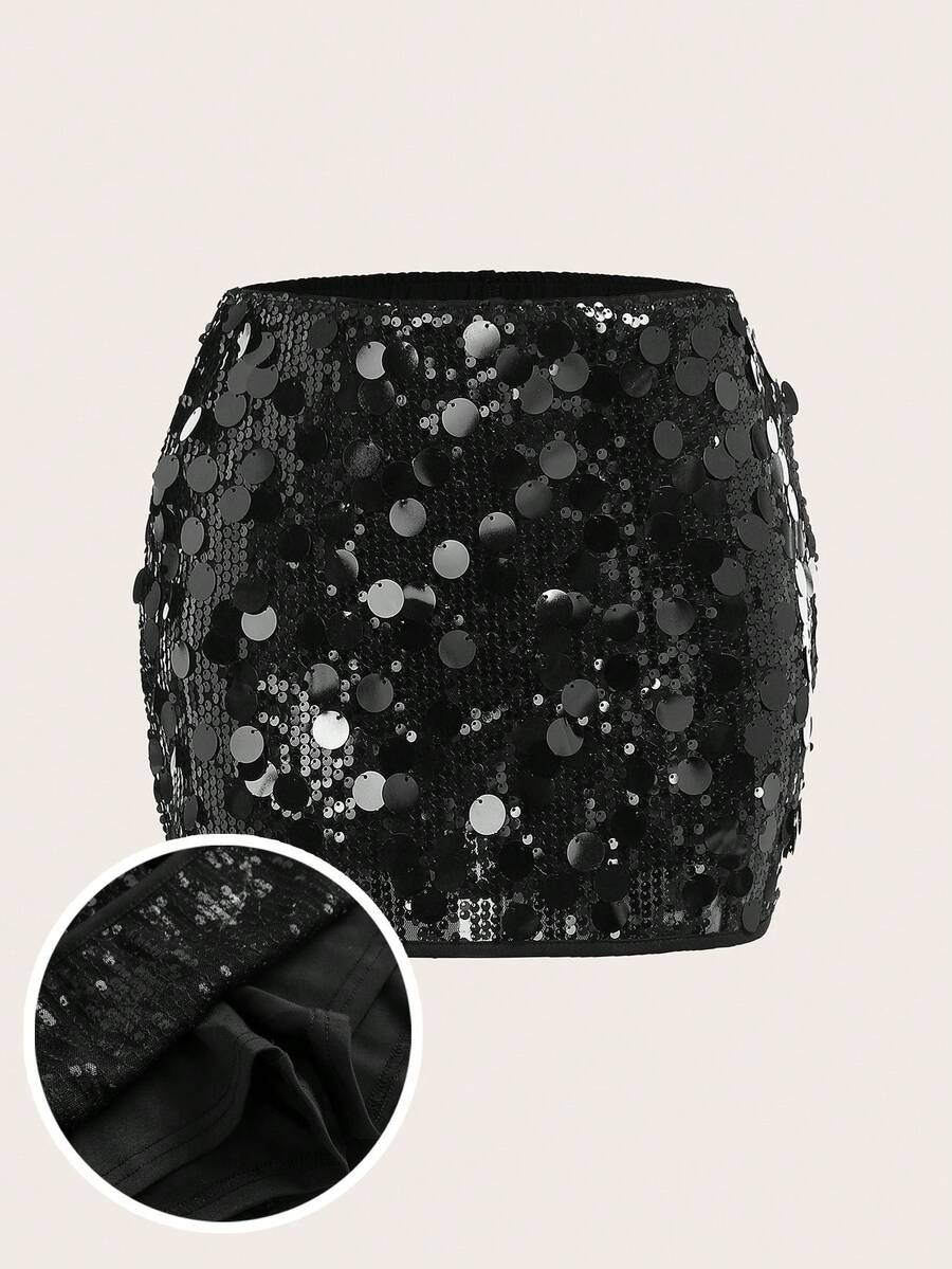 SHEIN Girlism Teen Girls Black Beads Snug Fit Super Short Mini Skirt Sequin Skirt Girl Sequin Skirt Black Sequin Skirt Girls Sparkle Skirt Black Skirt