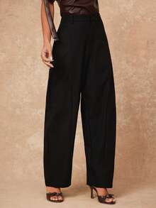 Lumalex Women's Elegant High-End Oblique Sickle Design Long Pants, Suitable For Autumn/Winter Party Black Pants High Waisted Pants - Black - View 1