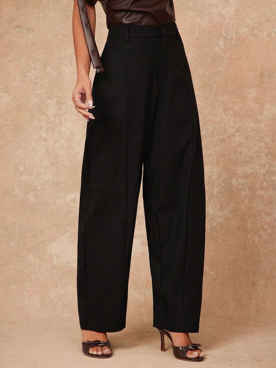 Lumalex Women's Elegant High-End Oblique Sickle Design Long Pants, Suitable For Autumn/Winter Party Black Pants High Waisted Pants - Black - View 1