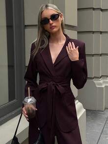 Aloruh Enfärgad vinröd kontorskavaj med åtsittande midja, höst/vinter, dam - Bourgogne - Visa 5