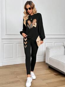 SHEIN LUNE Bộ 2 áo nỉ nữ cổ tròn tay dài in họa tiết vá, mặc dạo phố, mùa đông - Nhiều màu - Xem 2