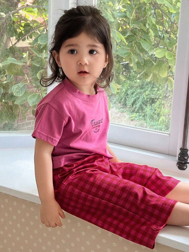 Toddler Girls' Round Neck Graphic Print Short Sleeve Casual Top, Summer