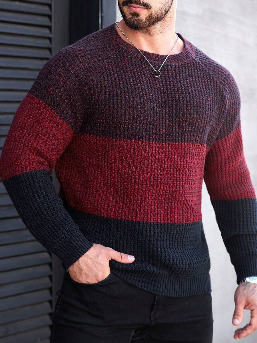 Manfinity Homme Men's Contrast Color Crew Neck Raglan Sleeve Casual Sweater, Autumn/Winter - Multicolor - View 1