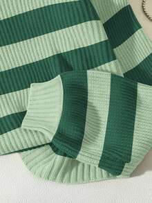 Chiquease Striped Pattern Drop Shoulder Sweater,Long Sleeve Tops Knit Pullover Fall Winter Outfit