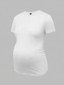 Modmama Maternity Summer City Leisure Round Neck Short Sleeve Solid Color Slim Multi-Color Pregnancy T-Shirt