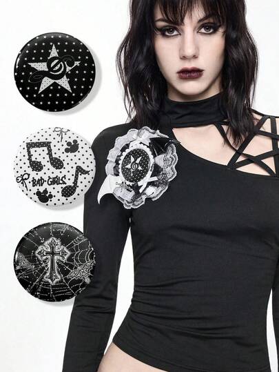Anime 3pcs Y2K Goth Style Accessories - Vintage Fashion Lace, Flocked, Plaid, Leather, Angel/Devil Wings, Rose, Thorns, Cross, Hollow Bowknot, Small Bell, Magnetic Closure Decor For Backpack
