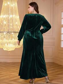 Modelyn New Women Velvet V-Neck Long Sleeve High-End Evening Dress, Elegant Quality For Autumn/Winter Maxi Women Outfit Long Evening Dresses