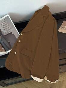 GlowEve CURVE 大码女式畅销纯色翻领长袖通勤西装外套，优雅金属纽扣设计百搭女士秋冬外套