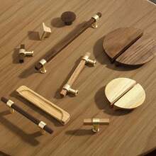 1pc Modern Simple Wooden Furniture Cabinet Drawer Pull Handle, Oak Or Walnut Wood - Multicolor - View 1