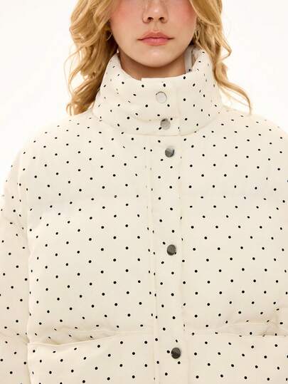 Kawaii Sweet Polka Dot Mandarin Collar Padded Coat