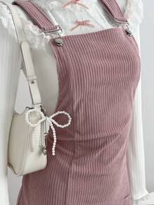 Elamini 女士简约灯芯绒吊带连衣长裙，休闲日常穿着 - 藕粉色 - 查看 6