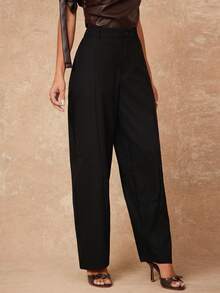 Lumalex Women's Elegant High-End Oblique Sickle Design Long Pants, Suitable For Autumn/Winter Party Black Pants High Waisted Pants - Black - View 6