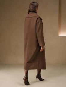 Anewsta Áo khoác len tối màu cổ đứng dáng rộng, dài vừa, phong cách cổ điển, sang trọng, thanh lịch dành cho nữ dịp Giáng sinh và năm mới, mùa đông - Lạc đà - Xem 2