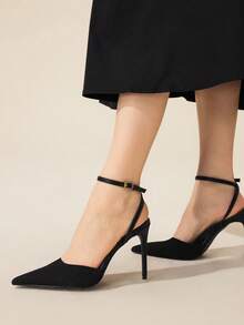 CUCCOO BASICS 女士尖头搭扣设计时尚高跟鞋，适合日常穿着 - 黑色 - 查看 7
