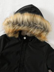 Cozy Pixies 男婴保暖加厚长袖连帽派克大衣，休闲百搭 - 黑色 - 查看 8