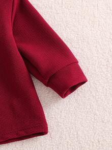 SHEIN 男婴两件套保暖高领长袖T恤和灯芯绒背带裤套装，舒适休闲可爱小熊图案基础款，适合室内、室外、日常穿着、运动、派对、拍照、节日、街头风、运动服、慢跑服、圣诞节、新年等场合。 - 酒紅色 - 查看 7