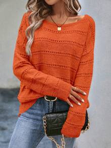 EMERY ROSE Suéter de mujer con hombros caídos de manga larga, de moda, para otoño/invierno - Naranja Quemada - Ver 1