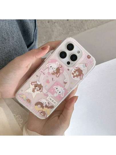 1 Pc 2-In-1 Wireless Magnetic Adsorption Phone Case With Pink Heart & Dessert Rabbit Design, Suitable For 17 Pro Max/ 16 Pro Max/15 Pro Max/ 14 Pro/ 13, Fashionable Phone Cover For Women,Fall Decor,Christmas Decorations Boys Backpack, Halloween, Backpack School. Clear Backpack, School, Halloween Costume.