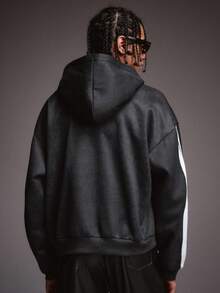 STYNVO Áo hoodie thường ngày tay dài có khóa kéo sọc hai bên dành cho nam, túi trước - màu đen - Xem 6