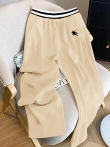 SHEIN New Arrival Knight Pattern Women Casual Straight Leg Sweatpants Fall Cloth For Women - Khaki - View 1