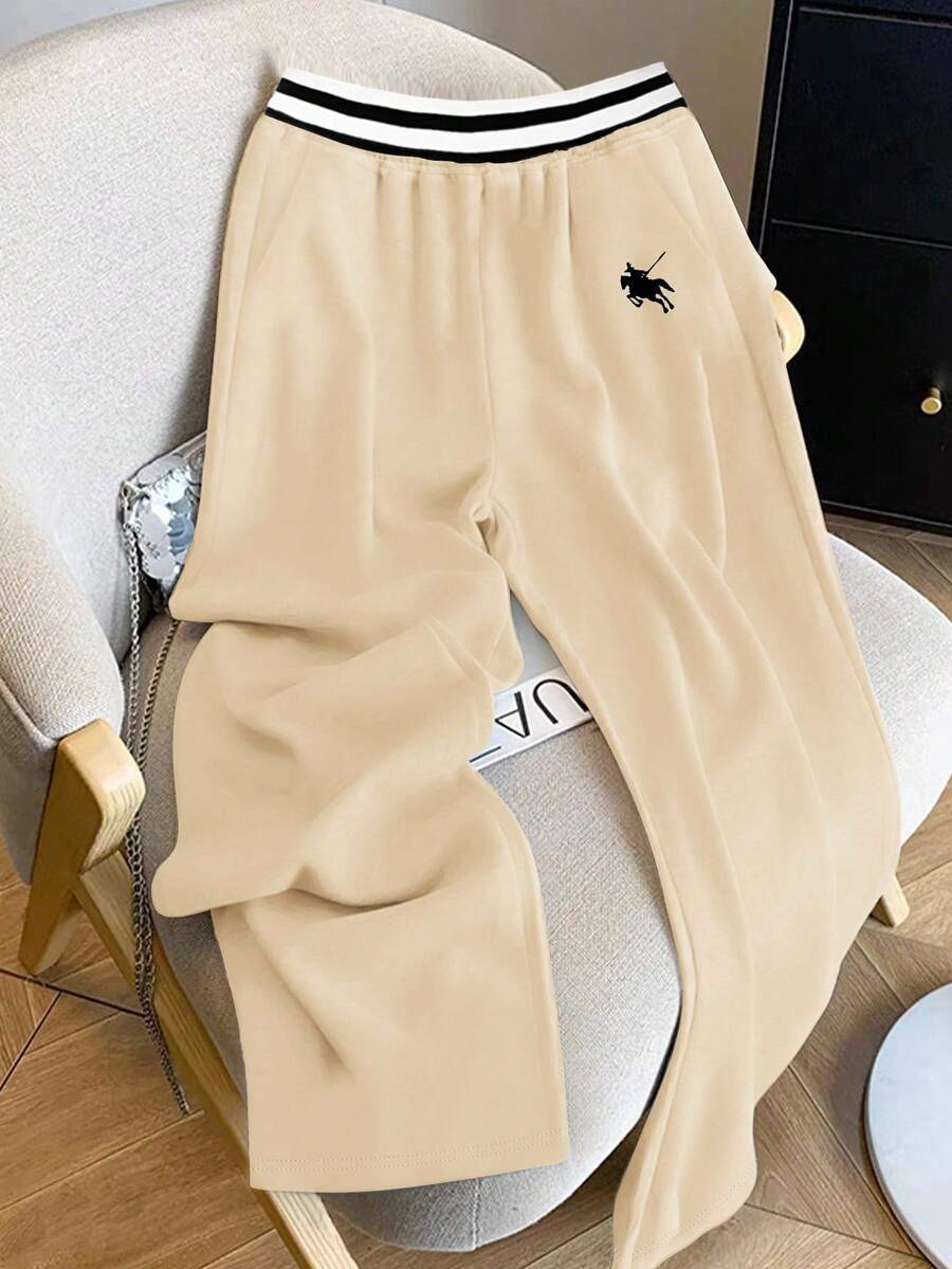 SHEIN New Arrival Knight Pattern Women Casual Straight Leg Sweatpants Fall Cloth For Women - Khaki - View 1