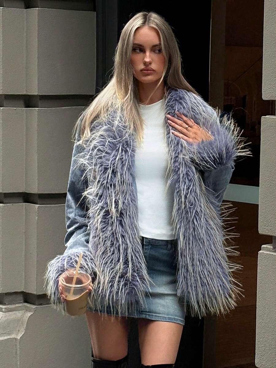 Aloruh Women's Y2K Faux Fur Oversized Coat, Suitable For Casual Outings, Autumn/Winter - Multicolor - View 1