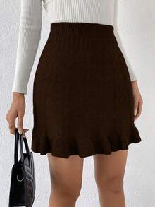 SHEIN Unity Vintage College Style Solid Color Versatile Women Sweater Skirts - Brown - View 3