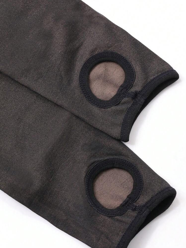 Sheer Black Tights, Leg Slimming Effect, Thermal Lined, Opaque Look, Thick Footless Tights For Autumn/Winter