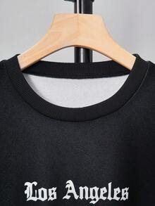 2件套青少年男童休闲渐变圆领套头卫衣套装，字母领设计，渐变时尚，适合秋冬季日常穿着 - 黑色 - 查看 7