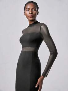 SHEIN ChicEase Lightweight And Elegant Mesh Dress, Semi-Sheer Gray Knitted Long Skirt - Dark Grey - View 5