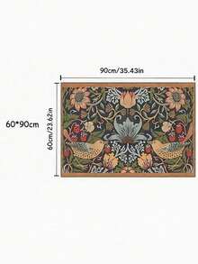 SHEIN Symmetrical Floral And Bird Design Welcome Doormat, Non-Slip Rubber Backed Polyester Floor Mat, Lightweight, Machine Washable, Braided, Decorative Rug With For Home, Bedroom, Kitchen, Hallway, Entryway