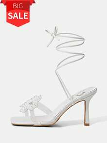 Tpu Translúcido Con Sandalias De Tacón Alto Con Decoración De Flores Y Mariposas De Diamantes De Imitación Para Mujer - Blanco - Ver 1