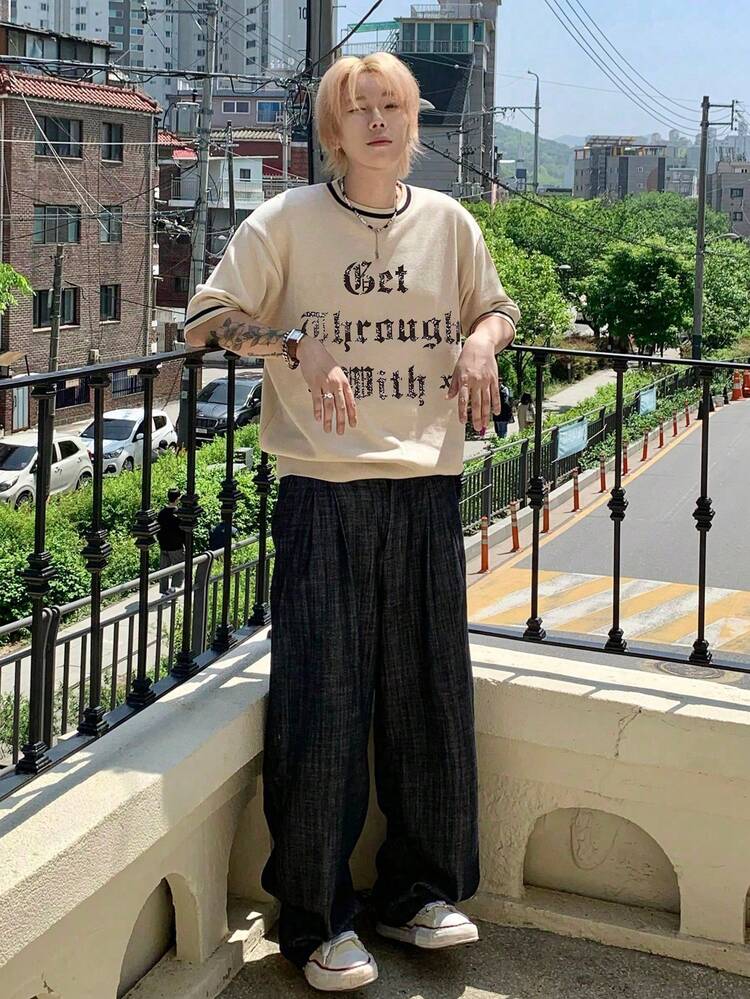 Men's Summer Knitted Sweater With Letter Print Back To School