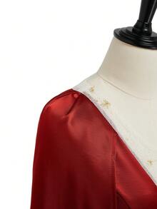 SHEIN LUNE Elegantes, minimalistisches Damenkleid in Uni/Farbblock-Optik mit tiefem V-Ausschnitt, taillierter Silhouette und Meerjungfrauensaum. Ideal für Weihnachten, Weihnachtsfeiern, Silvester, Partys und andere festliche Anlässe. - Rostbraun - Übersicht 3