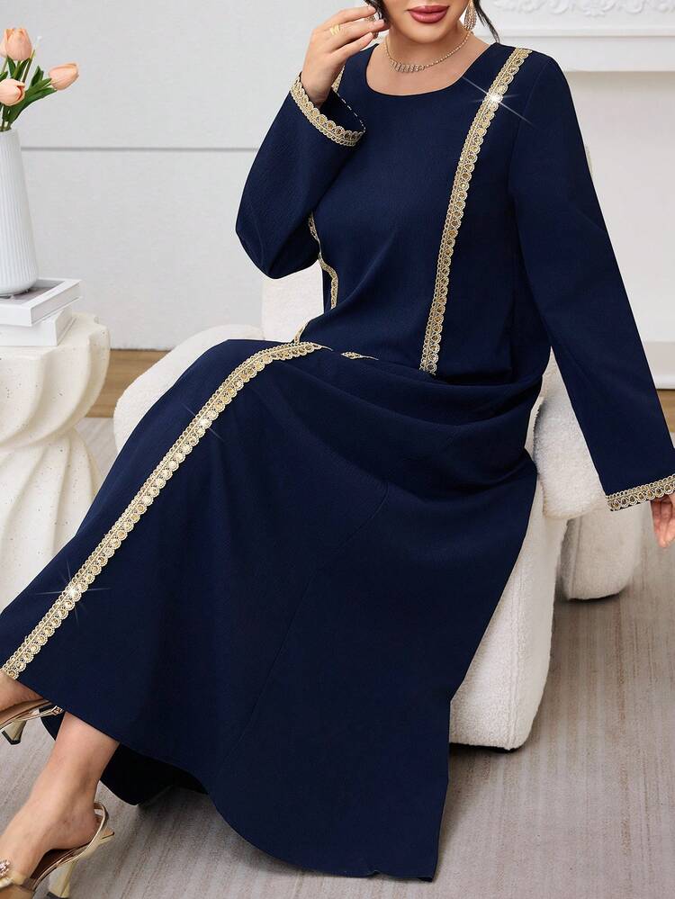 Al Najma Women's Turkish Maxi Dress & Arabic Traditional Abaya Kaftan Jalabiya Dress - Navy Blue - View 7