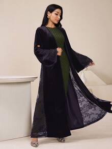 Veilorie 女士撞色蕾丝长袖优雅长袍 - 紫色 - 查看 5